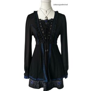 Rare Jfashion “Ozz Croce” Black and Blue Lace Ruffle Trim Babydoll Dress